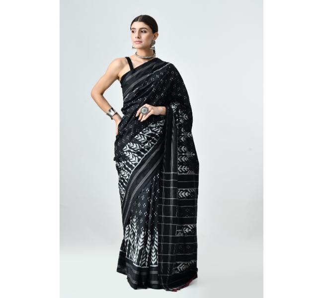 The Weavers Shop By Raavi Handloom Ikkat Mulberry Silk Saree Black